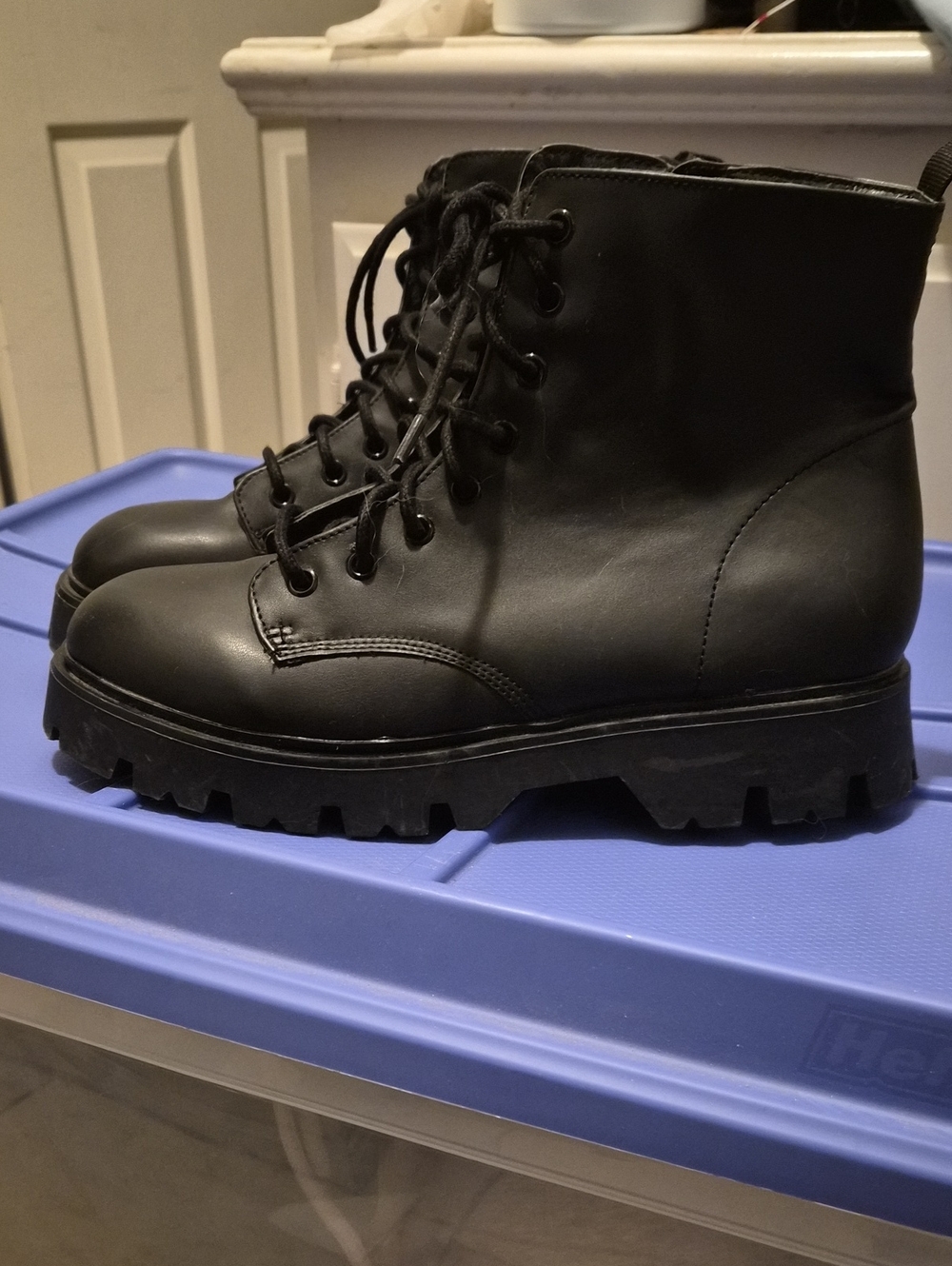 Madden Girl Black Lace-Up Combat Boots with Lug Sole